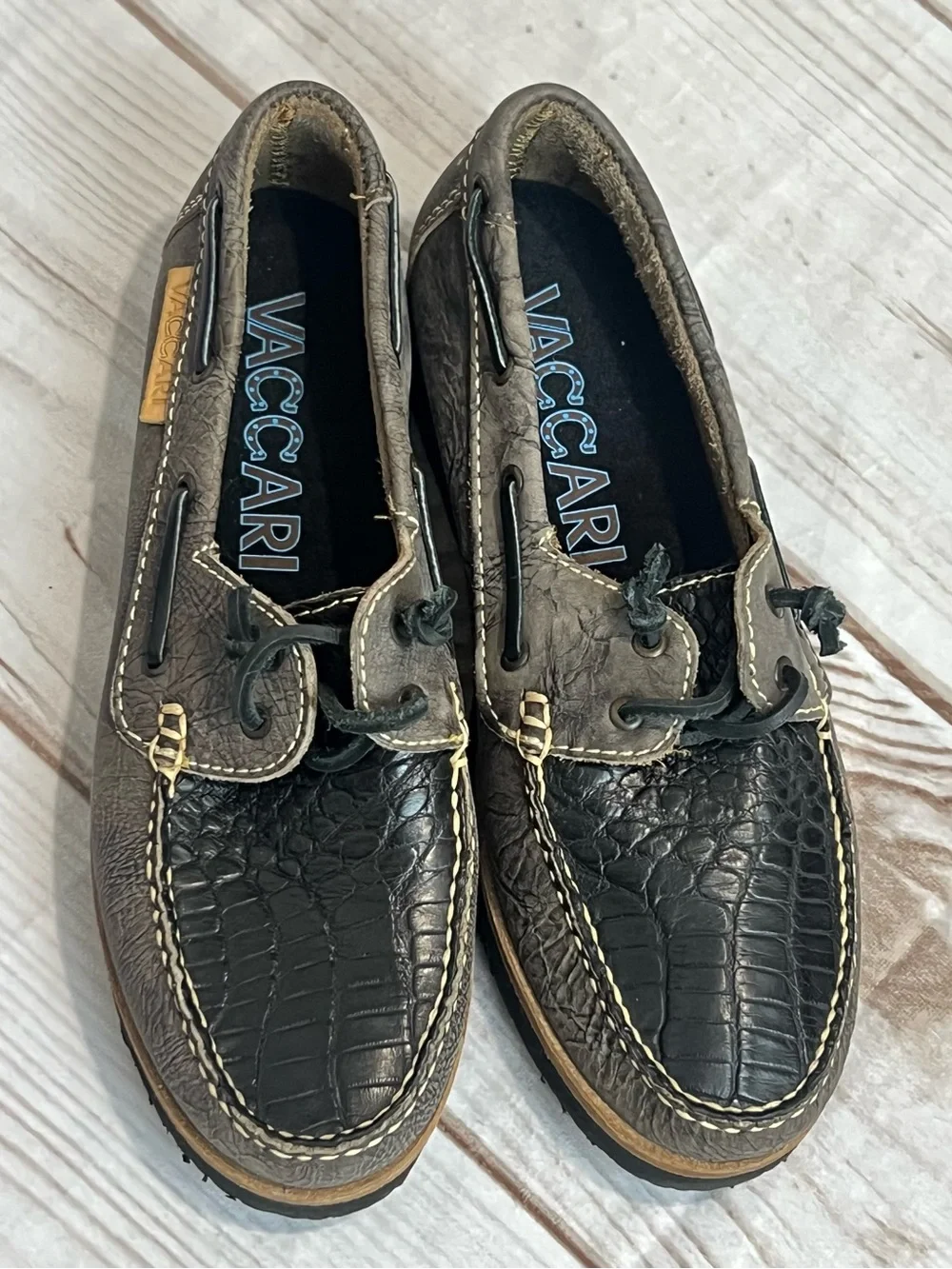 Vaccari goat exotic leather Men’s Brown & Black Leather Boat Shoes lux loafer